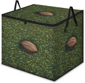 Grassland Football Large Storage Bags Brown Soccer Foldable Clothes Storage Bins Blanket Organizers Storage Containers with Reinforced Handles for Closet Comforter Pillow Bedding