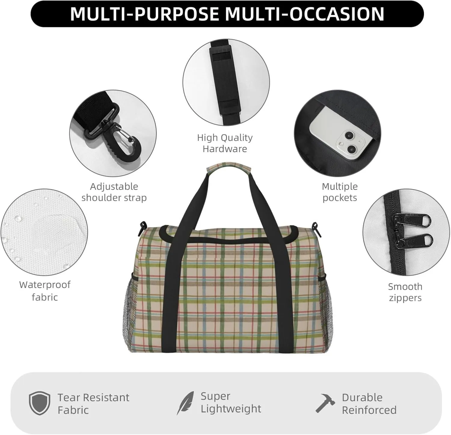 Gray Blue Stripes Travel Duffel Bag Large Foldable Waterproof Overnight Bag For Beach Swim Bags Pool Sports Gym