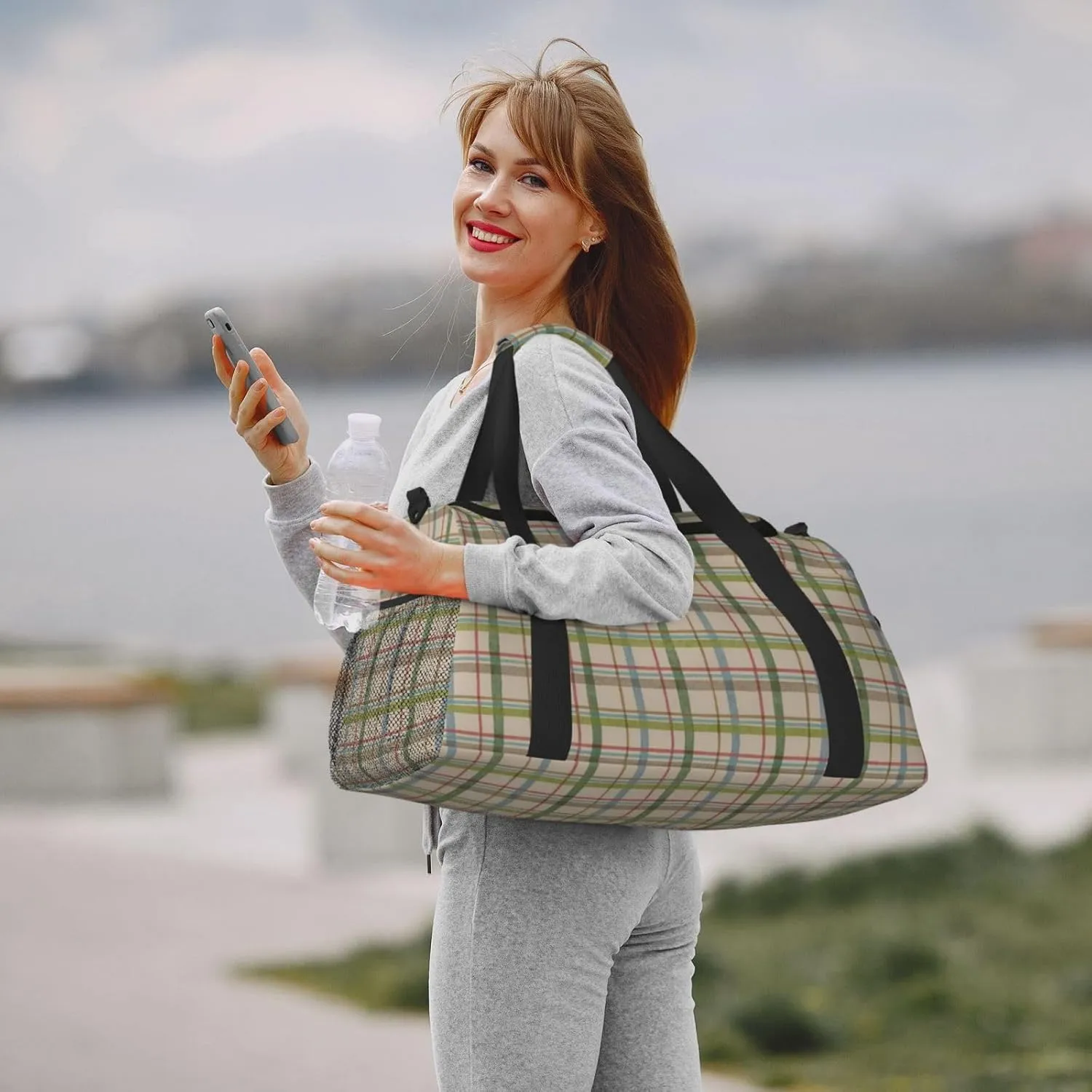 Gray Blue Stripes Travel Duffel Bag Large Foldable Waterproof Overnight Bag For Beach Swim Bags Pool Sports Gym