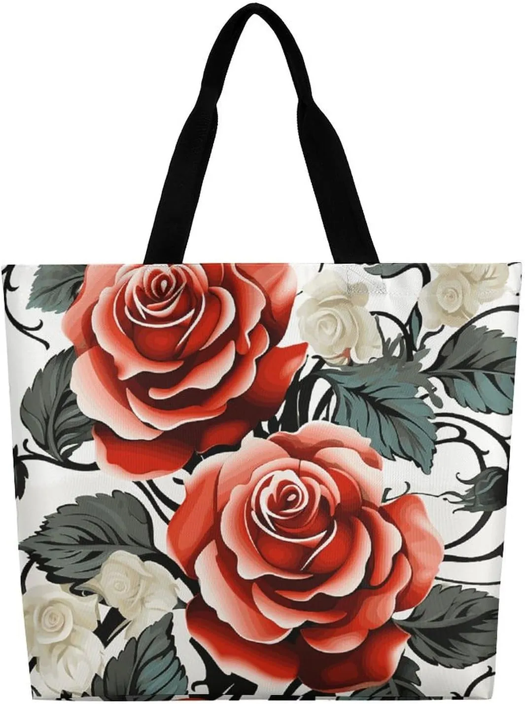 Grocery Bag Reusable Tote Bag Foldable Floral Print Shopping Bag Handbag Washable Shoulder Bag for Travel