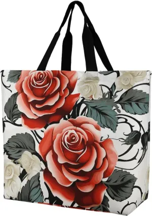 Grocery Bag Reusable Tote Bag Foldable Floral Print Shopping Bag Handbag Washable Shoulder Bag for Travel