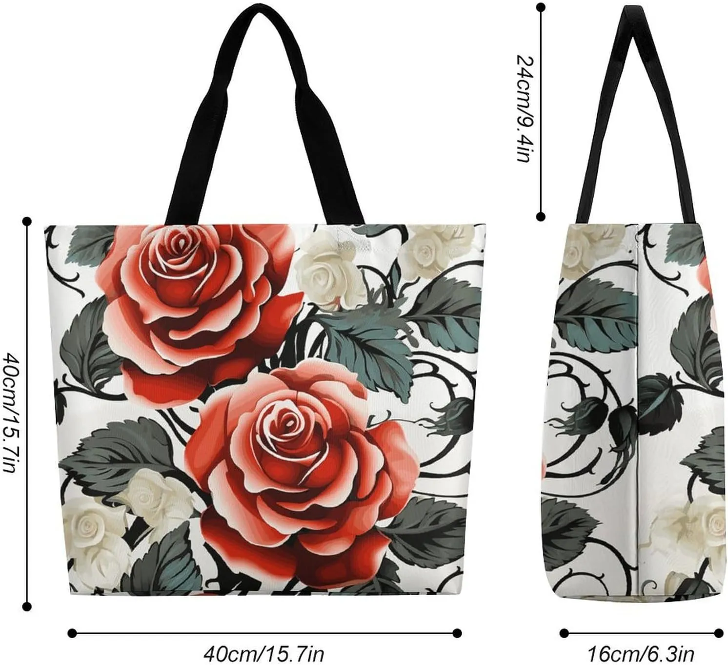 Grocery Bag Reusable Tote Bag Foldable Floral Print Shopping Bag Handbag Washable Shoulder Bag for Travel
