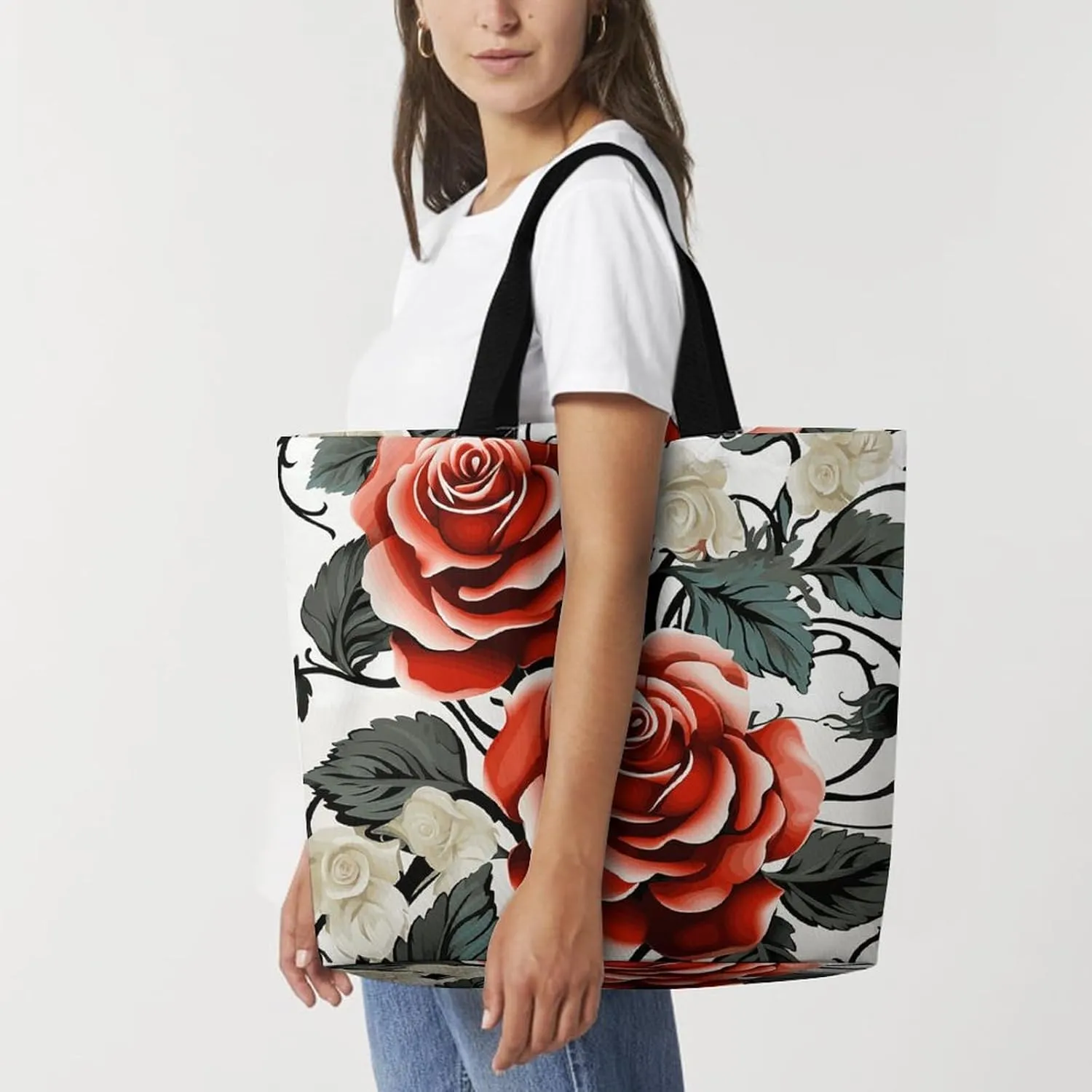Grocery Bag Reusable Tote Bag Foldable Floral Print Shopping Bag Handbag Washable Shoulder Bag for Travel