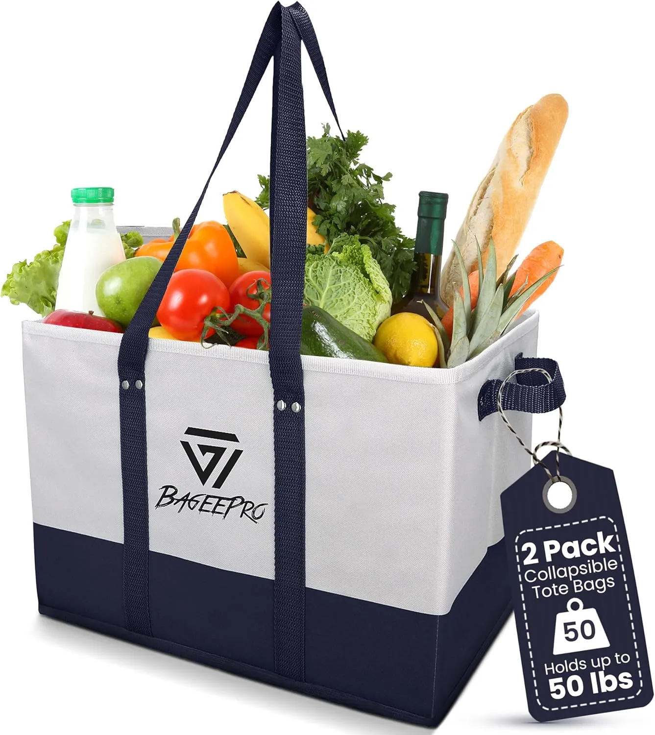 Grocery Bags Shopping Bags Large Shopping Bags with Handles for Food & Storage Foldable Grocery Totes 2 Packs