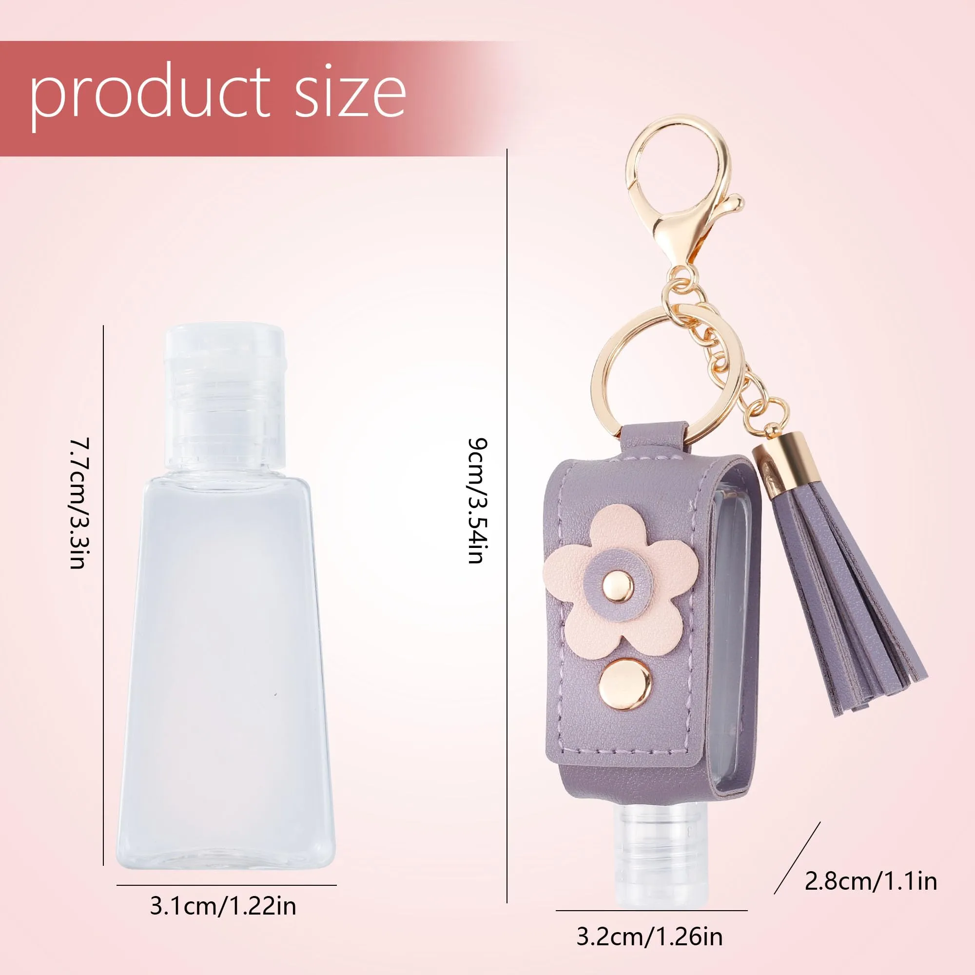 GTILE 4Pcs Hand Sanitizer Keychain, Portable Leather Empty Bottles, 30ml Squeeze Bottle Refillable Containers, Cute Hand Sanitizer for Toiletry Lotion Liquid Soap Shampoo (Pink, Blue, Purple, Yellow)