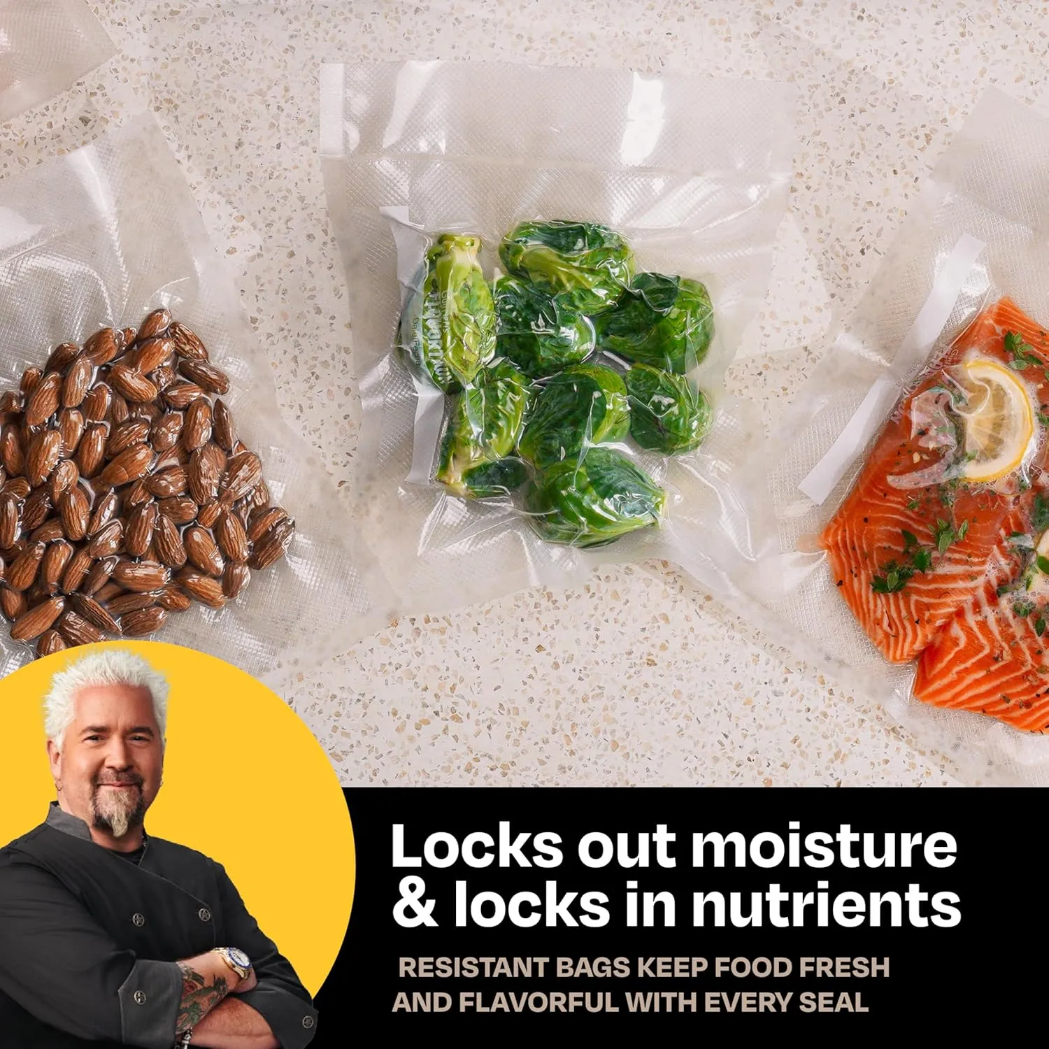 Guy Fieri’s Flavortown Vacuum Sealing Quart Bags 8" x 10", 44 Count – Food Storage, Vacuum Seal Bags for Freshness and Preservation
