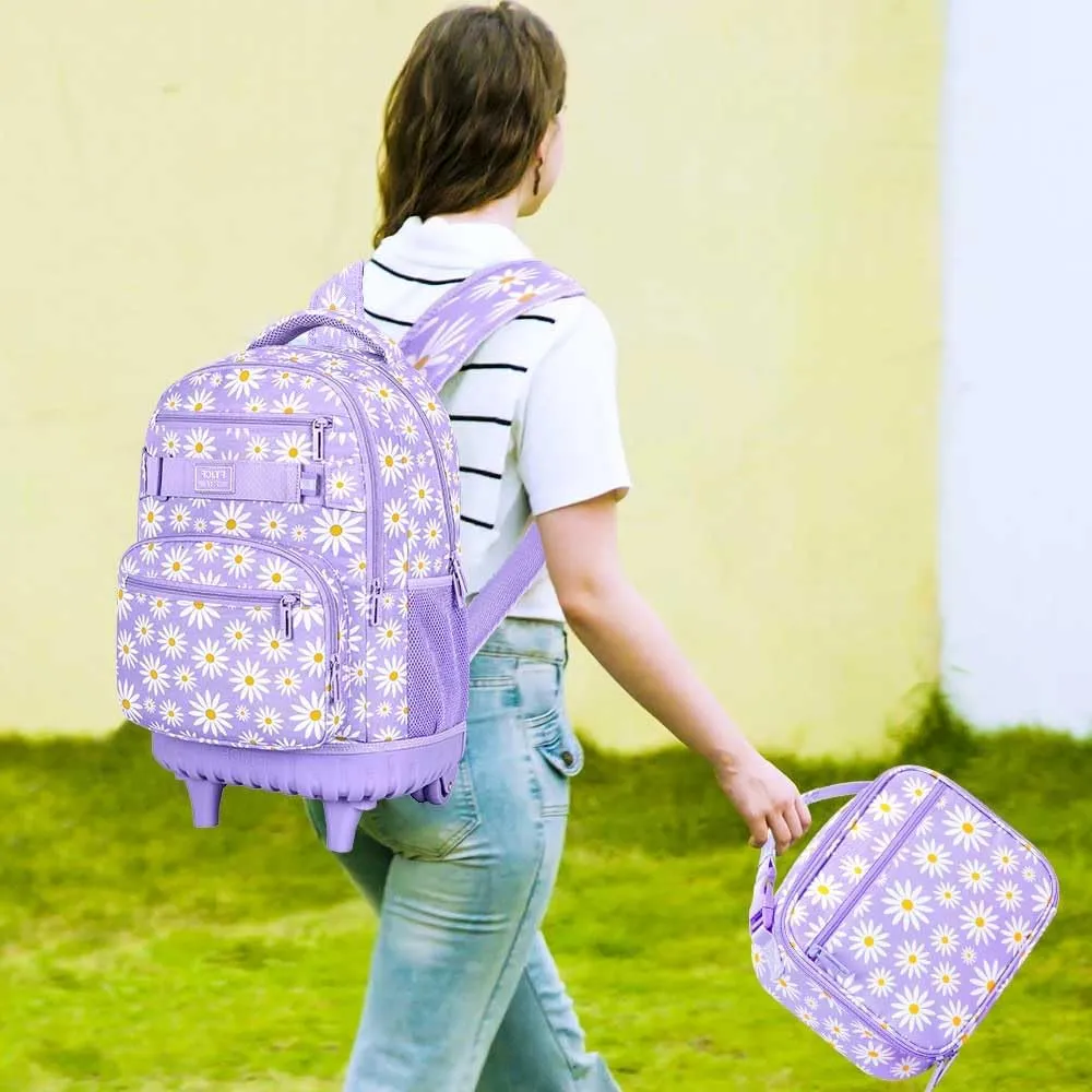 gxtvo Rolling Backpack for Womens and Mens, Adults Wheeled Bookbag with Lunch Box for Girls and Boys.