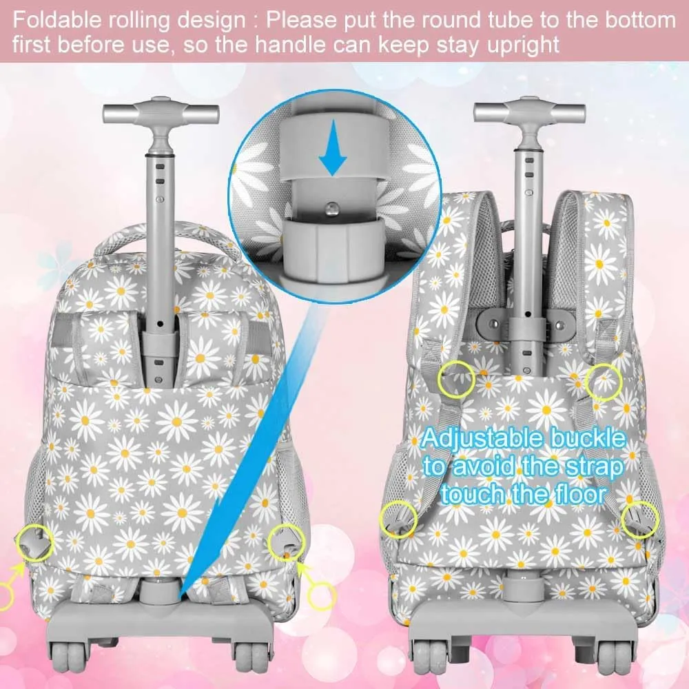 gxtvo Rolling Backpack for Womens and Mens, Adults Wheeled Bookbag with Lunch Box for Girls and Boys.