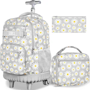 gxtvo Rolling Backpack for Womens and Mens, Adults Wheeled Bookbag with Lunch Box for Girls and Boys.