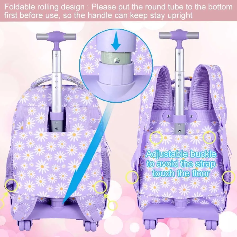 gxtvo Rolling Backpack for Womens and Mens, Adults Wheeled Bookbag with Lunch Box for Girls and Boys.