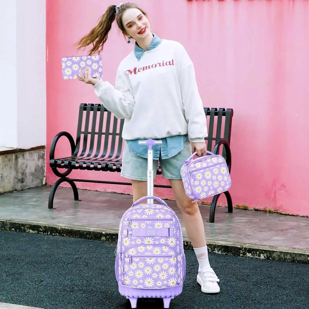 gxtvo Rolling Backpack for Womens and Mens, Adults Wheeled Bookbag with Lunch Box for Girls and Boys.