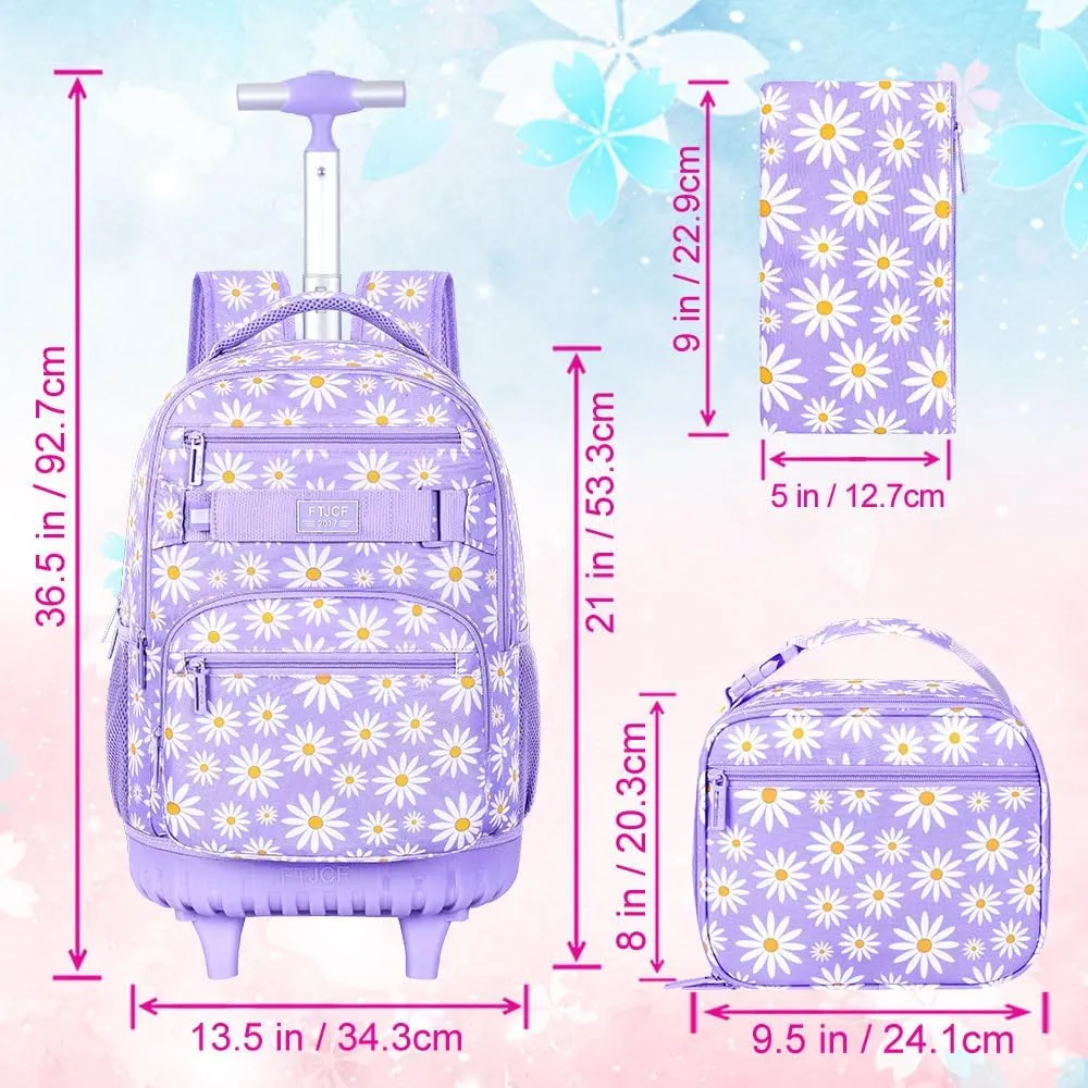 gxtvo Rolling Backpack for Womens and Mens, Adults Wheeled Bookbag with Lunch Box for Girls and Boys.