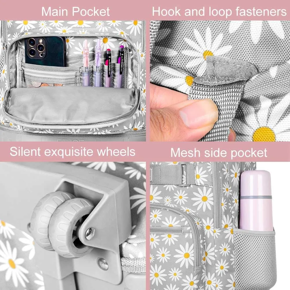 gxtvo Rolling Backpack for Womens and Mens, Adults Wheeled Bookbag with Lunch Box for Girls and Boys.