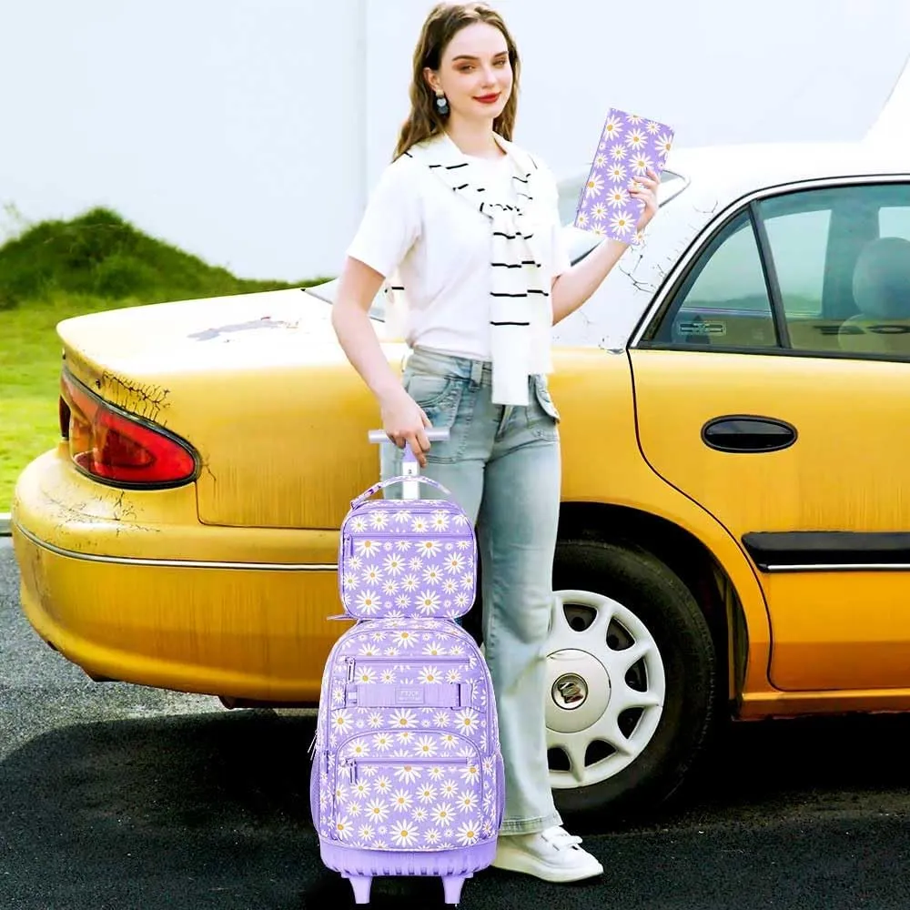 gxtvo Rolling Backpack for Womens and Mens, Adults Wheeled Bookbag with Lunch Box for Girls and Boys.