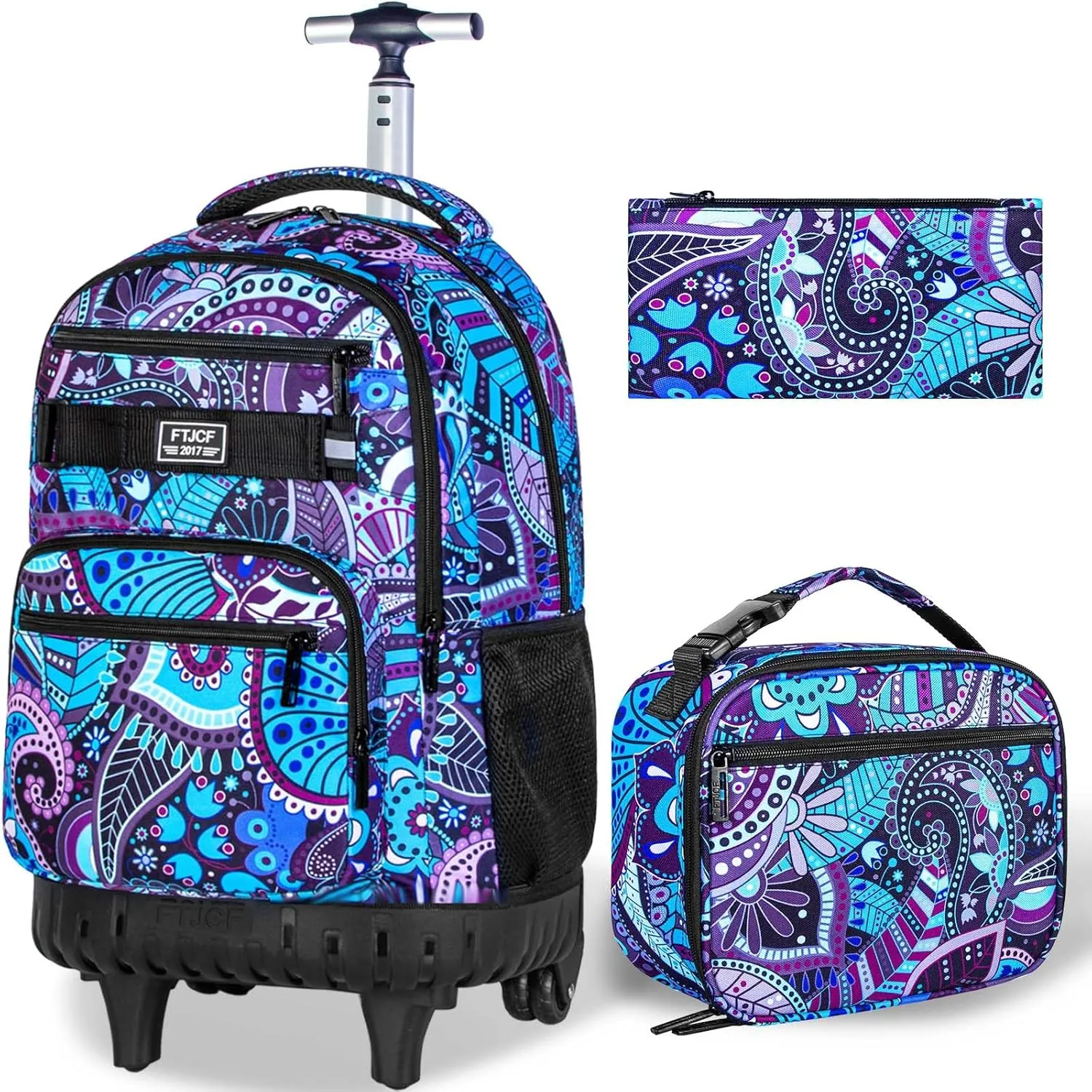 gxtvo Rolling Backpack for Womens and Mens, Adults Wheeled Bookbag with Lunch Box for Girls and Boys.