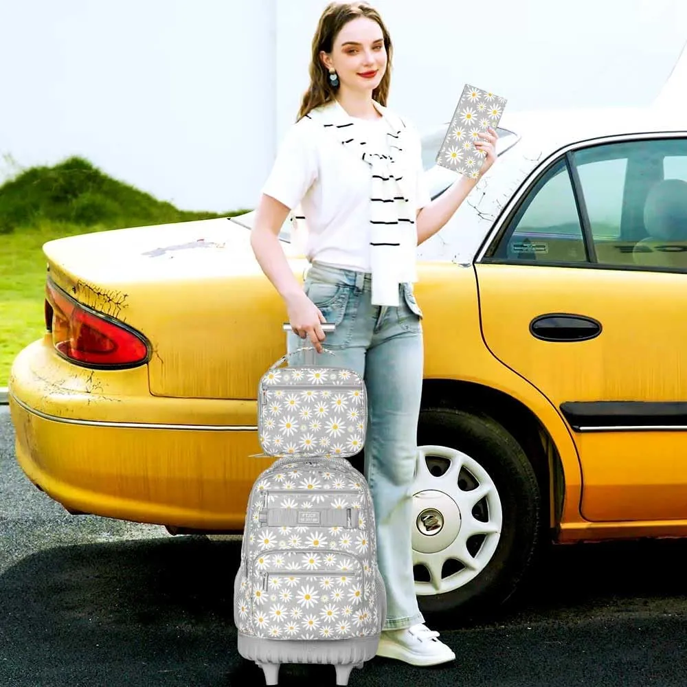gxtvo Rolling Backpack for Womens and Mens, Adults Wheeled Bookbag with Lunch Box for Girls and Boys.
