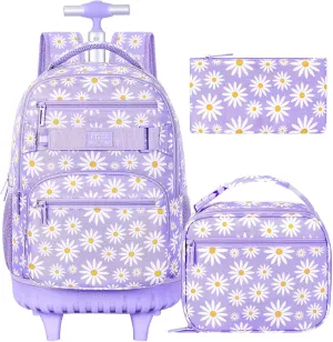 gxtvo Rolling Backpack for Womens and Mens, Adults Wheeled Bookbag with Lunch Box for Girls and Boys.