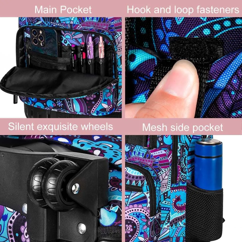 gxtvo Rolling Backpack for Womens and Mens, Adults Wheeled Bookbag with Lunch Box for Girls and Boys.