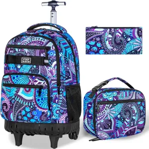 gxtvo Rolling Backpack for Womens and Mens, Adults Wheeled Bookbag with Lunch Box for Girls and Boys.