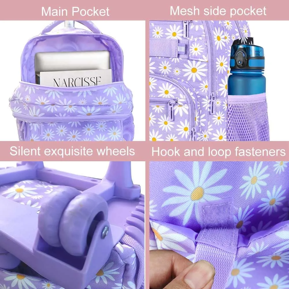 gxtvo Rolling Backpack for Womens and Mens, Adults Wheeled Bookbag with Lunch Box for Girls and Boys.