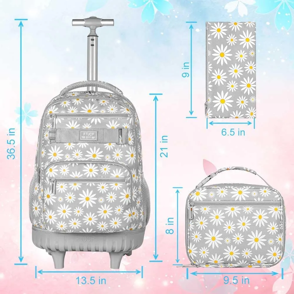 gxtvo Rolling Backpack for Womens and Mens, Adults Wheeled Bookbag with Lunch Box for Girls and Boys.