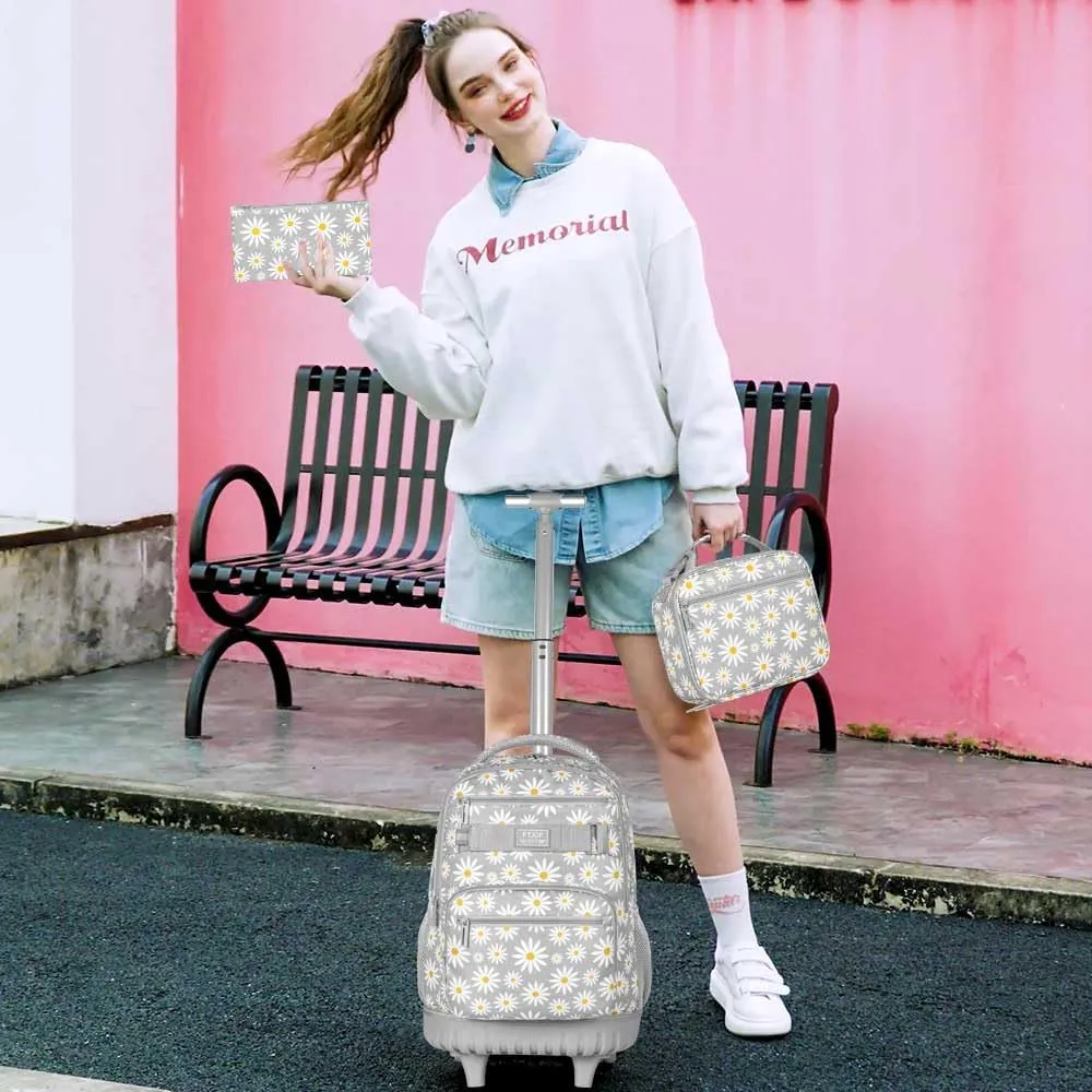 gxtvo Rolling Backpack for Womens and Mens, Adults Wheeled Bookbag with Lunch Box for Girls and Boys.