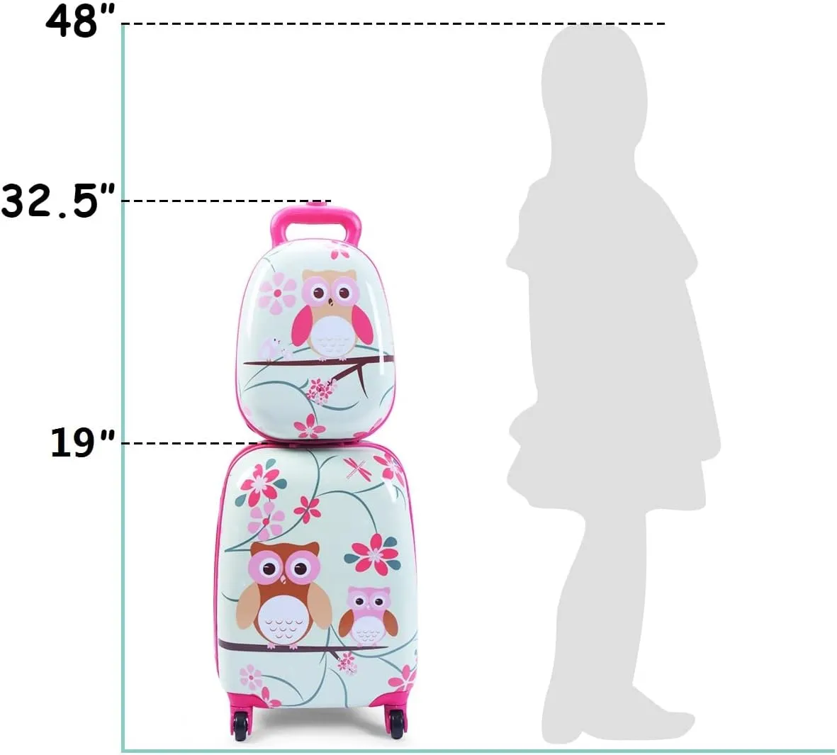 GYMAX Kids Carry On Luggage Set, 12" & 16" 2PCS Rolling Suitcase