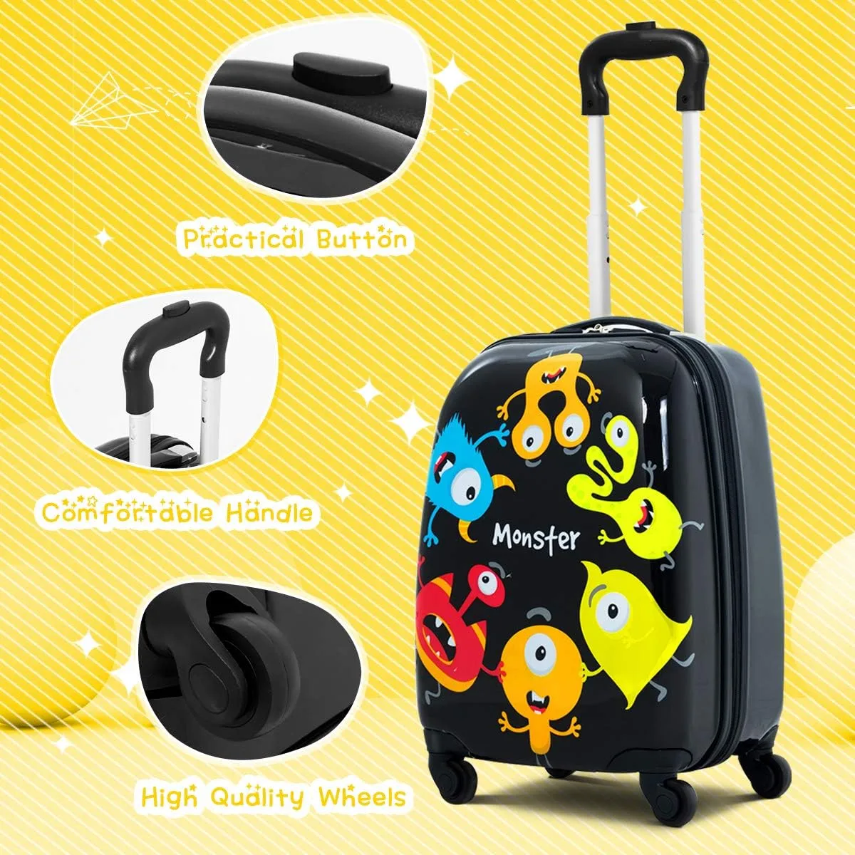 GYMAX Kids Carry On Luggage Set, 12" & 16" 2PCS Rolling Suitcase