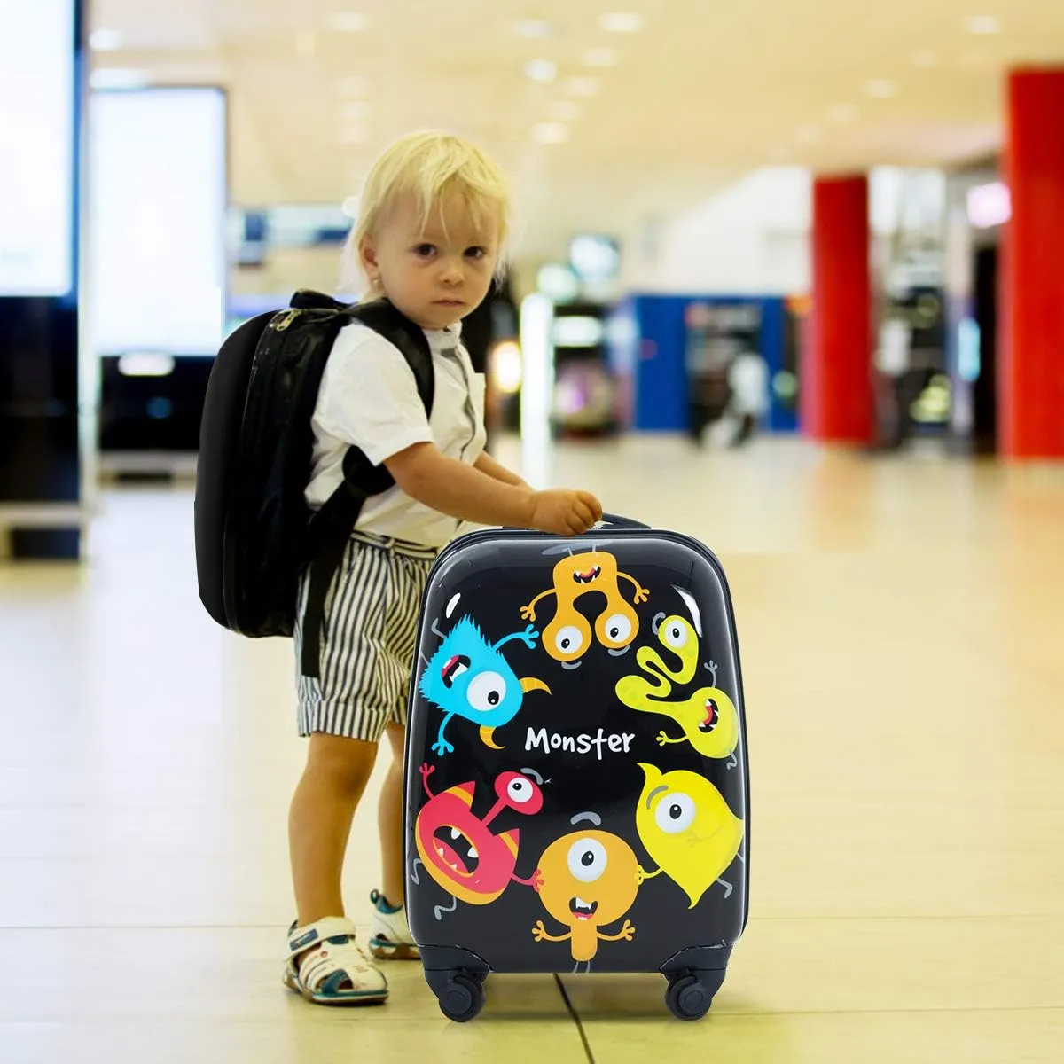 GYMAX Kids Carry On Luggage Set, 12" & 16" 2PCS Rolling Suitcase
