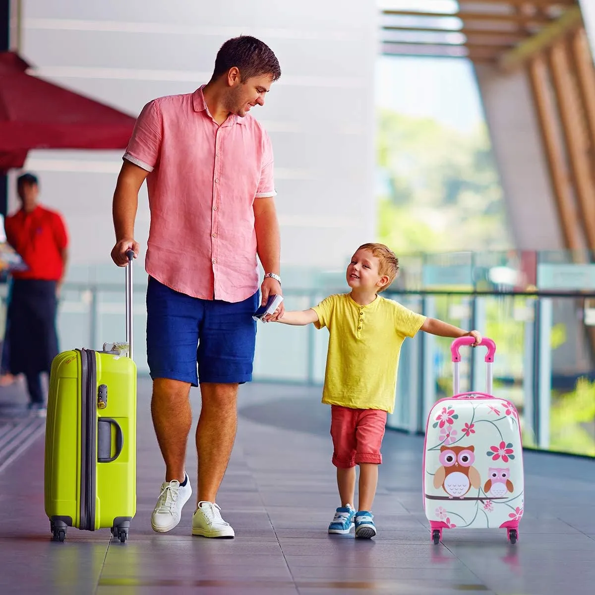 GYMAX Kids Carry On Luggage Set, 12" & 16" 2PCS Rolling Suitcase