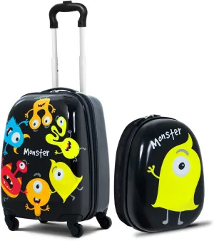 GYMAX Kids Carry On Luggage Set, 12" & 16" 2PCS Rolling Suitcase