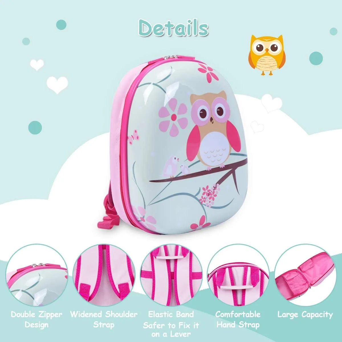 GYMAX Kids Carry On Luggage Set, 12" & 16" 2PCS Rolling Suitcase