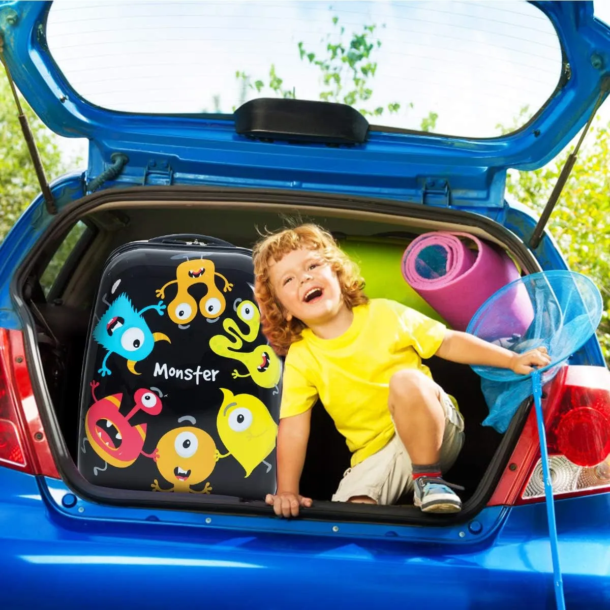 GYMAX Kids Carry On Luggage Set, 12" & 16" 2PCS Rolling Suitcase