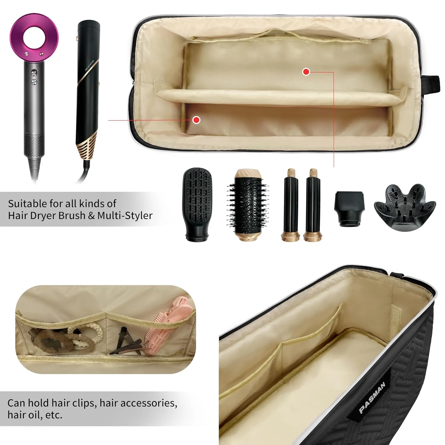 Hair Tools Travel Bag for Shark Flex,Carrying Case Flat Curling Iron Waterproof Organizer,Compatible with FlexStyle Attachment (Black)