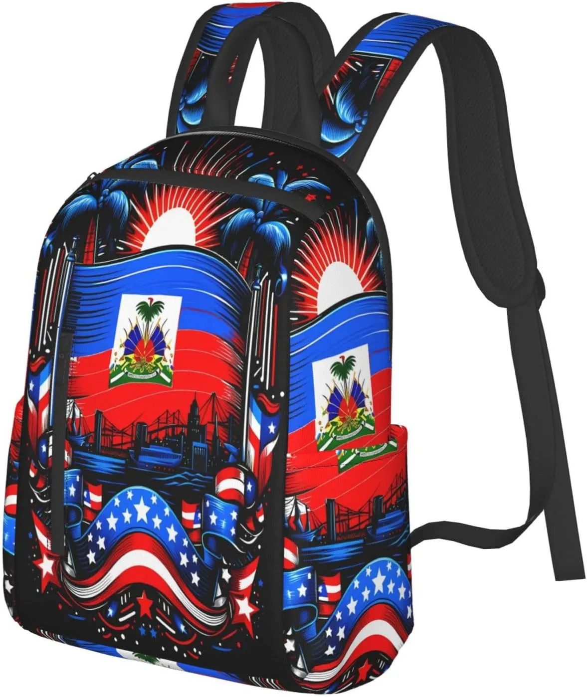 Haiti Flag Day Haitian Pride Casual Backpacks Large Capacity Laptop Backpack Sports Fitness Rucksack Travel Carry-On Daypack Work Bag for Outdoor Camping