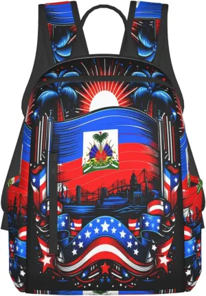 Haiti Flag Day Haitian Pride Casual Backpacks Large Capacity Laptop Backpack Sports Fitness Rucksack Travel Carry-On Daypack Work Bag for Outdoor Camping