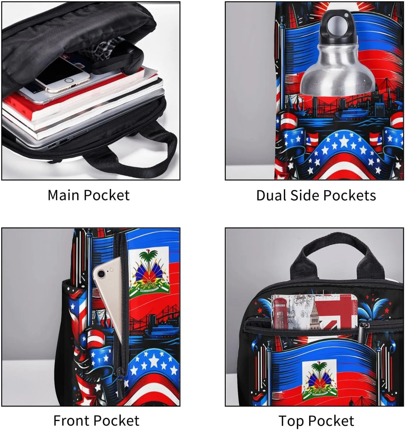 Haiti Flag Day Haitian Pride Casual Backpacks Large Capacity Laptop Backpack Sports Fitness Rucksack Travel Carry-On Daypack Work Bag for Outdoor Camping
