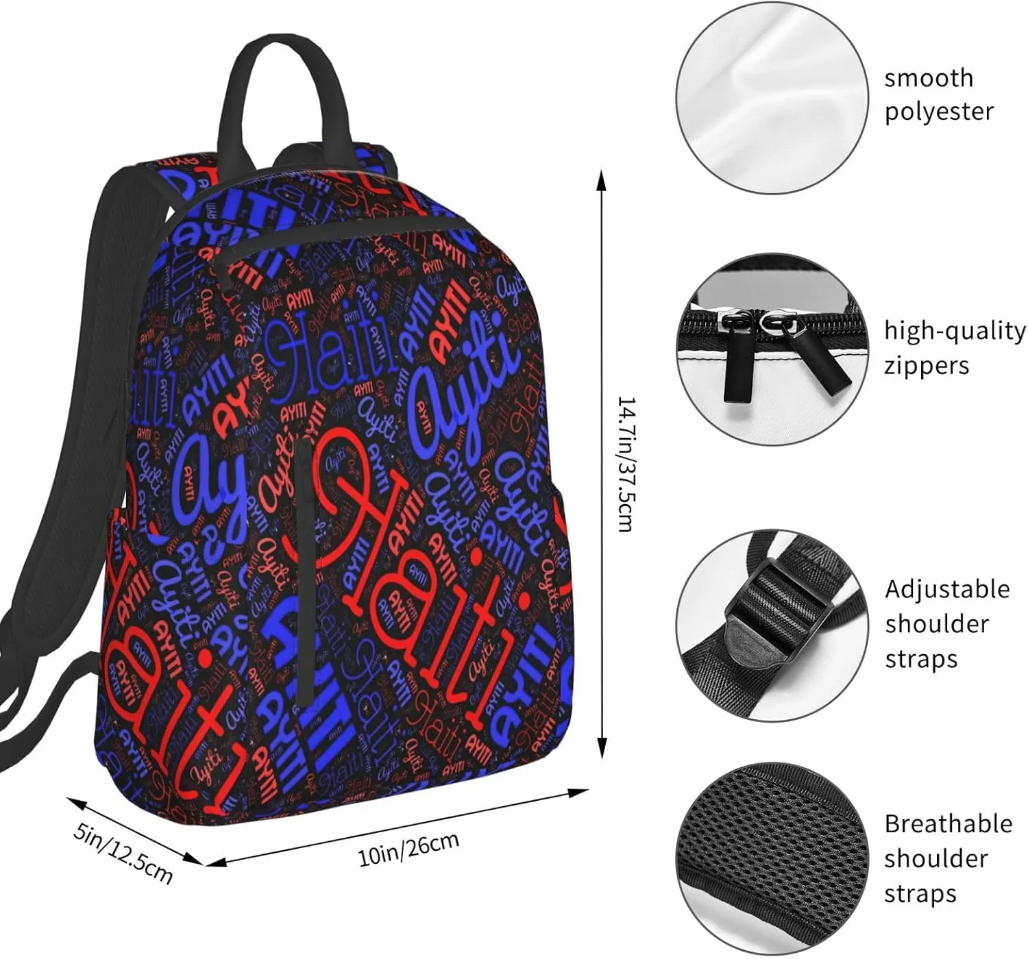 Haiti Haitian Flag Casual Backpacks Large Capacity Laptop Backpack Sports Fitness Rucksack Travel Carry-On Daypack Work Bag for Outdoor Camping