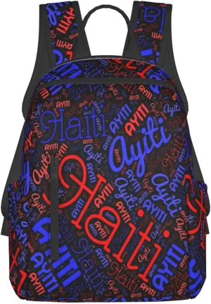 Haiti Haitian Flag Casual Backpacks Large Capacity Laptop Backpack Sports Fitness Rucksack Travel Carry-On Daypack Work Bag for Outdoor Camping