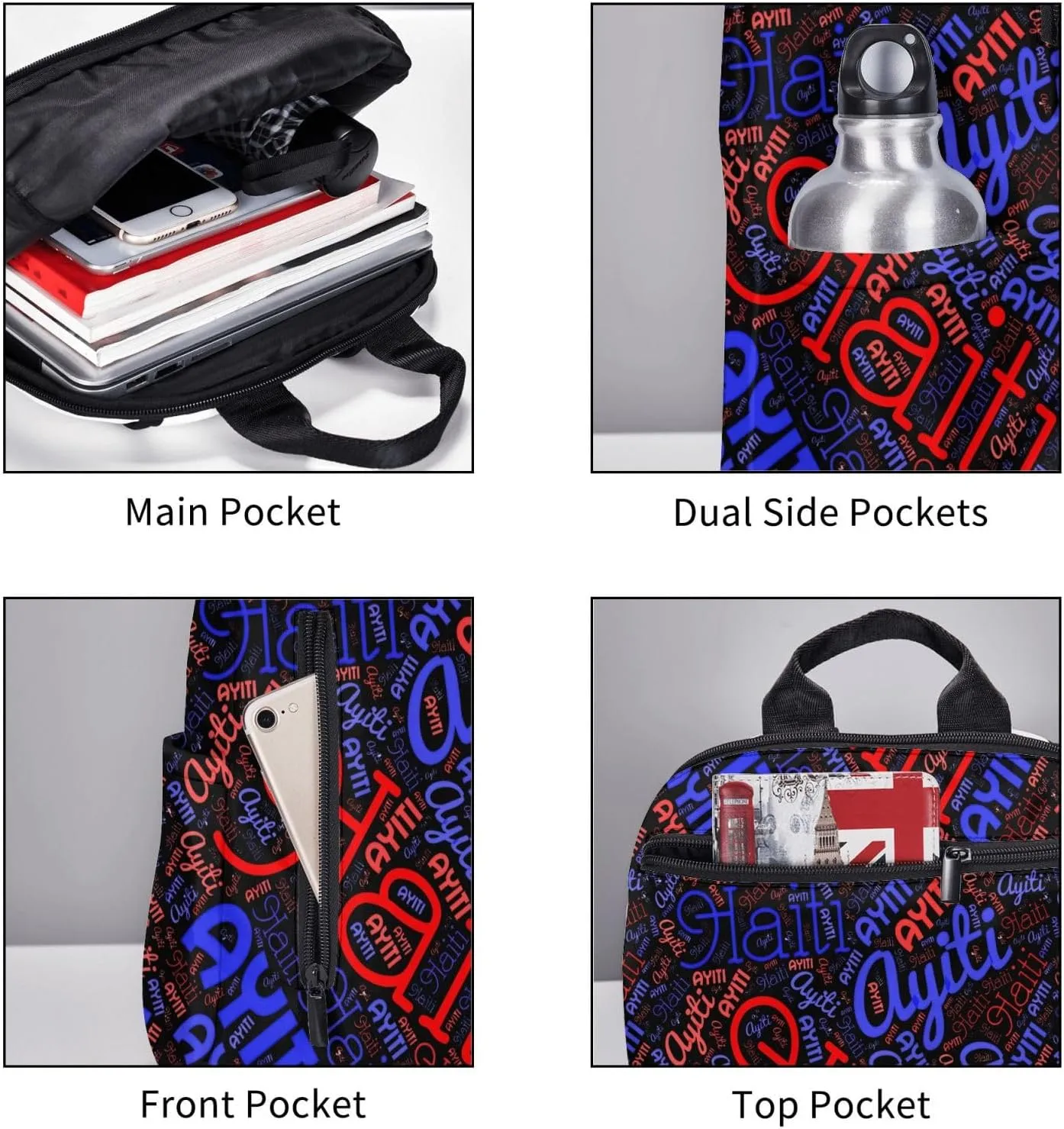 Haiti Haitian Flag Casual Backpacks Large Capacity Laptop Backpack Sports Fitness Rucksack Travel Carry-On Daypack Work Bag for Outdoor Camping