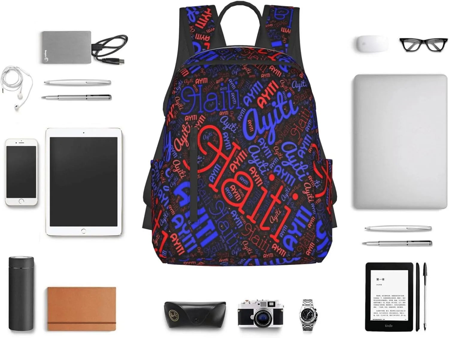 Haiti Haitian Flag Casual Backpacks Large Capacity Laptop Backpack Sports Fitness Rucksack Travel Carry-On Daypack Work Bag for Outdoor Camping