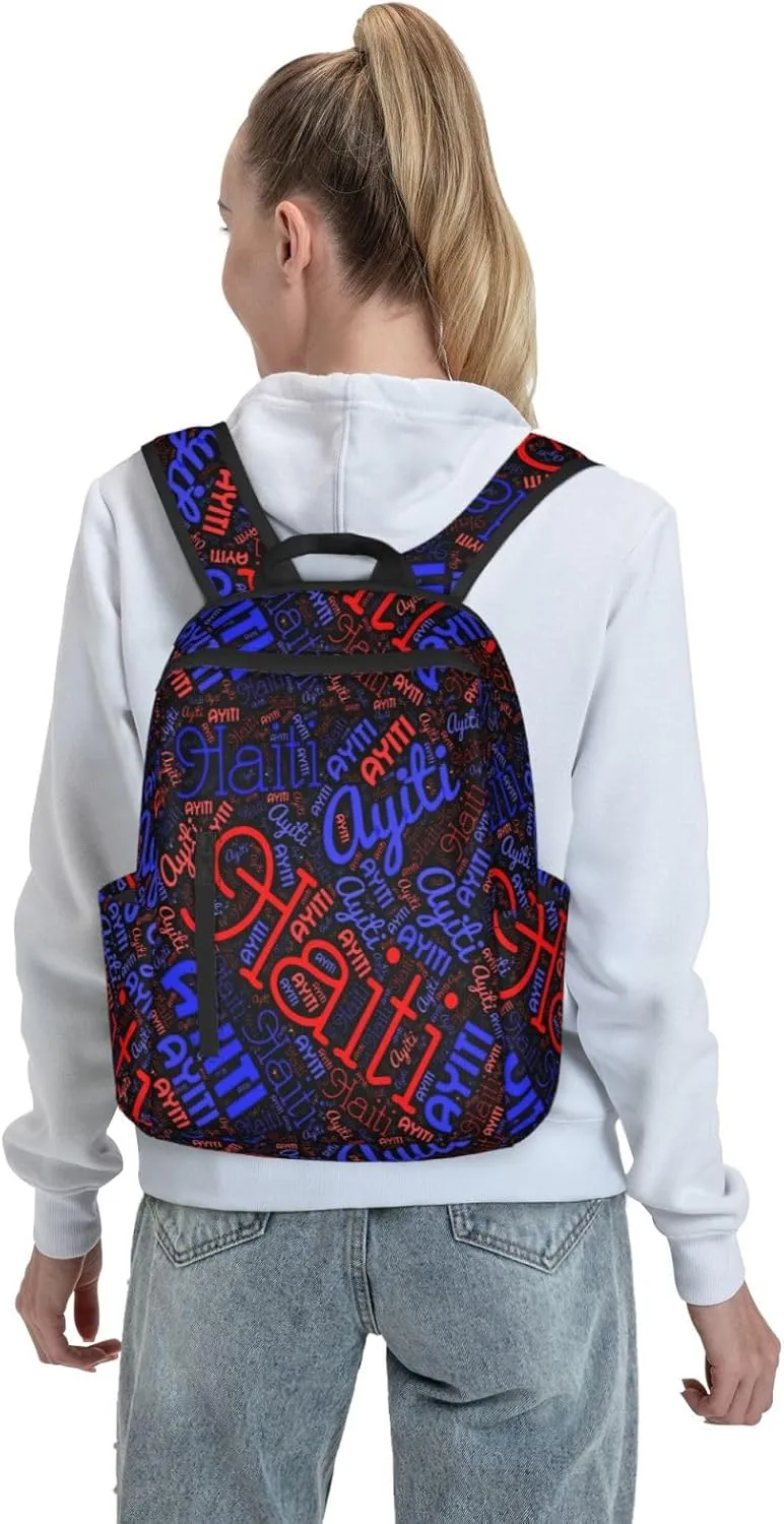 Haiti Haitian Flag Casual Backpacks Large Capacity Laptop Backpack Sports Fitness Rucksack Travel Carry-On Daypack Work Bag for Outdoor Camping