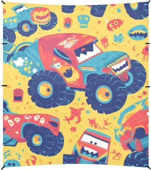 Hand Drawn Truck Car Pattern Beach Cabana Tent UPF50  Protection Easy Setup Large Sun Shade with Sand Shovel for Backyard and Camping