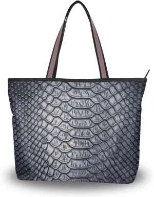 Handbag for Women Fancy Snakeskin Luxury Dark Purple Shoulder Bag Gym Tote Travel Shopping Satchel