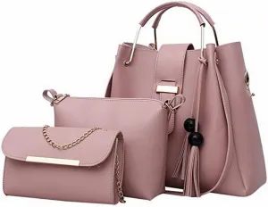 Handbags 3 Pcs Women Handbags Set - Large Capacity Leather Tote & Shoulder Bags for Fashionable Ladies(Purple)