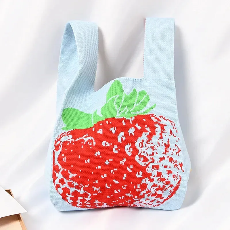 Handmade Knit Handbag Women Mini Knot Wrist-bag Female Casual Color Wide Stripe Plaid Tote Bag Student Reusable Shopping Bag