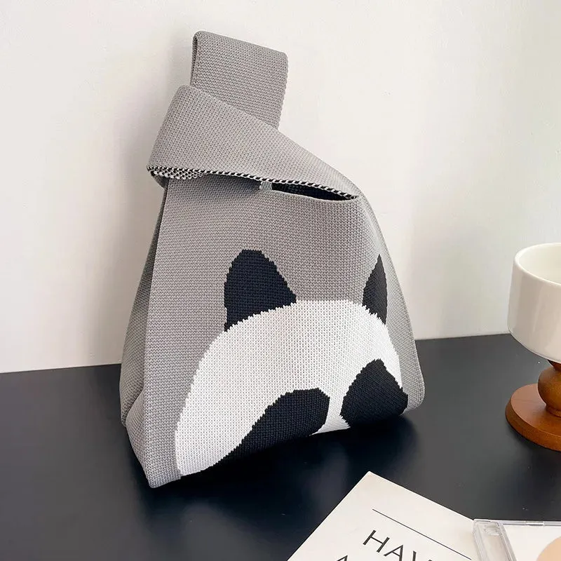 Handmade Knit Handbag Women Mini Knot Wrist-bag Female Casual Color Wide Stripe Plaid Tote Bag Student Reusable Shopping Bag