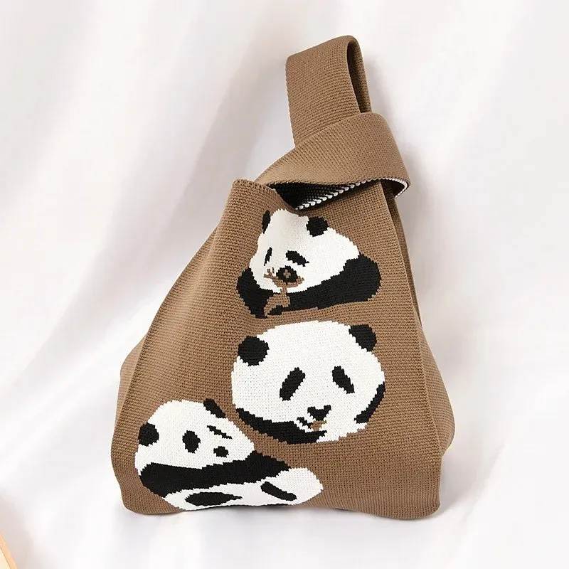 Handmade Knit Handbag Women Mini Knot Wrist-bag Female Casual Color Wide Stripe Plaid Tote Bag Student Reusable Shopping Bag