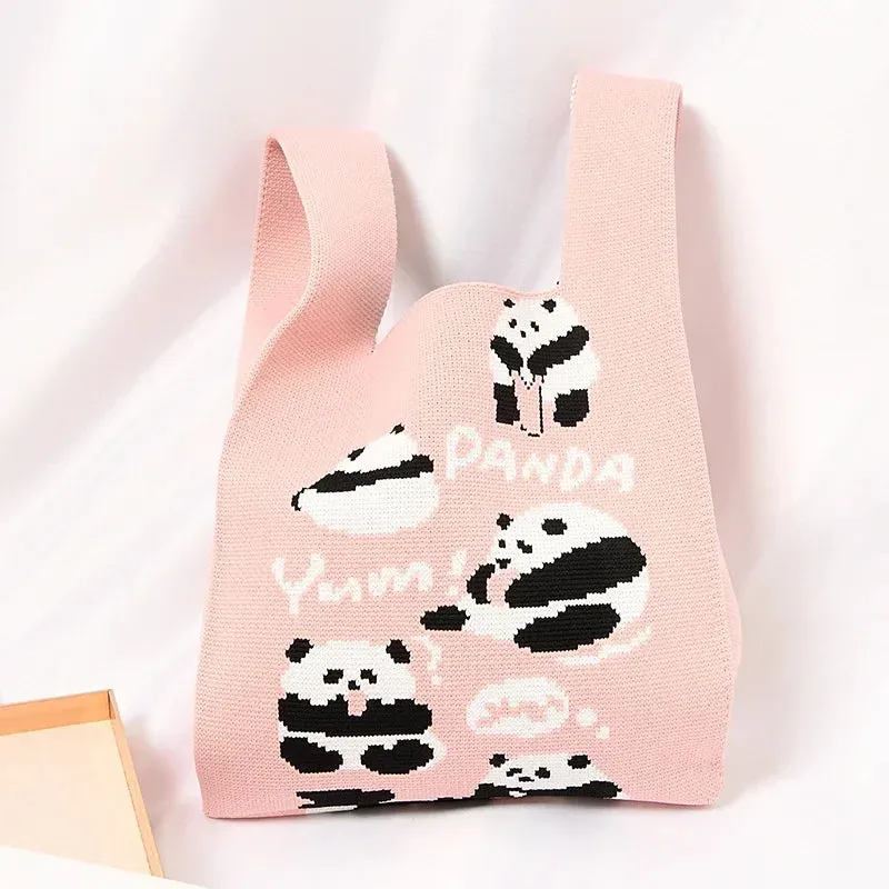 Handmade Knit Handbag Women Mini Knot Wrist-bag Female Casual Color Wide Stripe Plaid Tote Bag Student Reusable Shopping Bag
