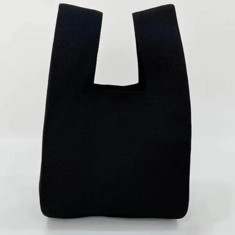 Handmade Knit Handbag Women Mini Knot Wrist-bag Female Casual Color Wide Stripe Plaid Tote Bag Student Reusable Shopping Bag